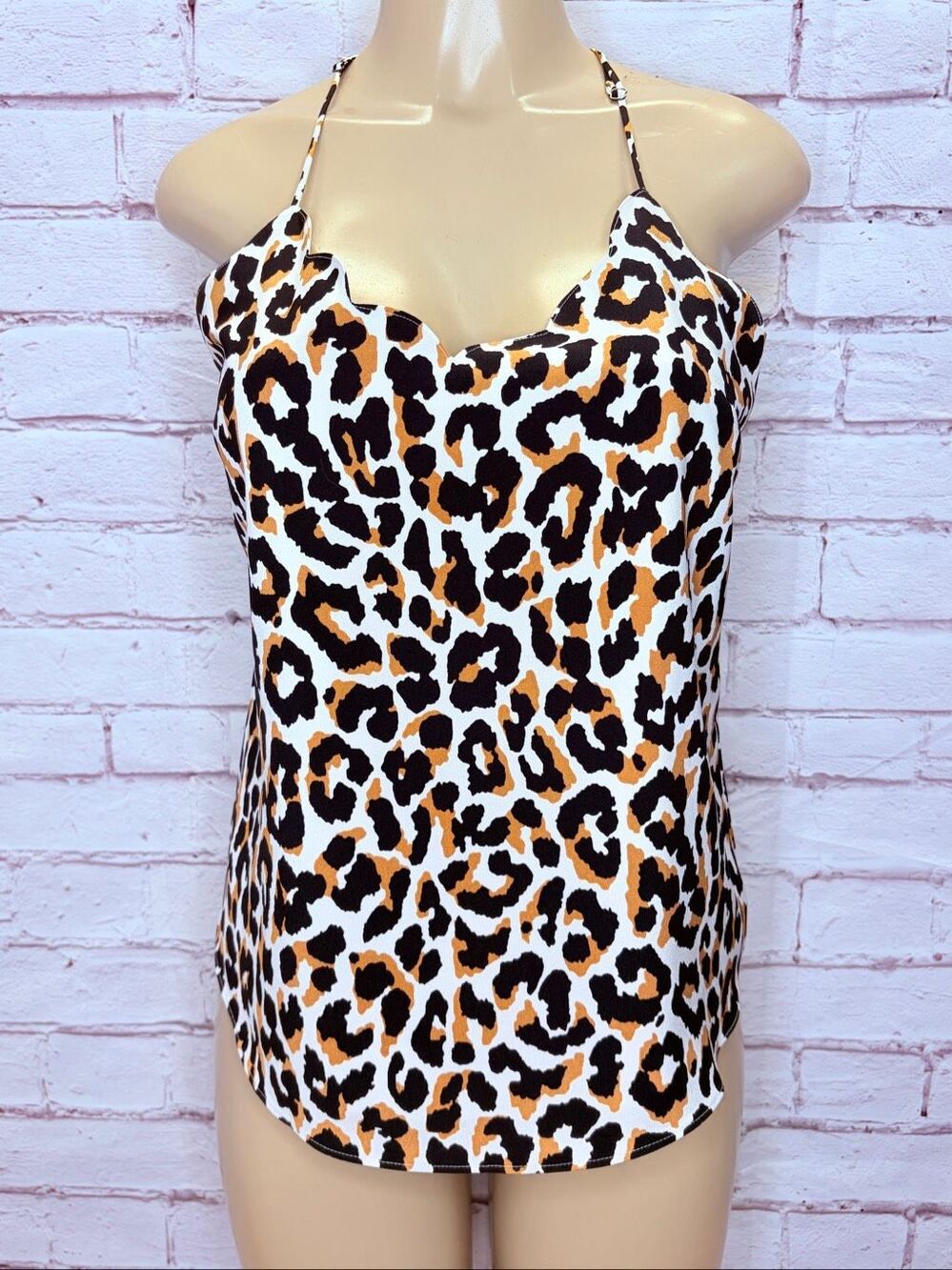 J. Crew Womens Ivory Black Leopard Print Scalloped Trim Camisole Tank Top Size 6